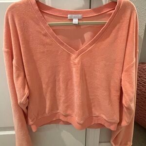 Beyond Yoga Peach V-Neck Terrycloth Sweatshirt
